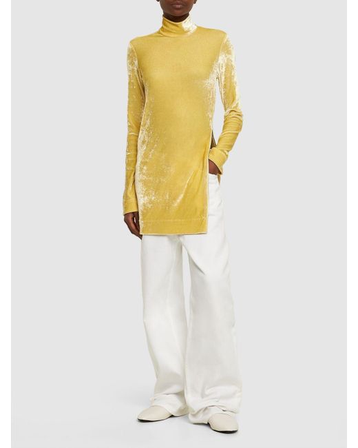 Jil Sander Velvet Long Sleeve Turtleneck Top in Yellow | Lyst UK