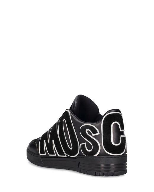 Moschino Black Logo Leather Mid Top Sneakers for men