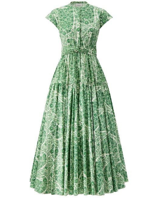 Robe longue drapée en popeline de coton imprimé Giambattista Valli en coloris Green