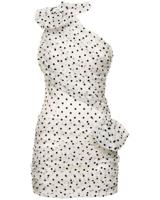 Alessandra Rich White Alessandra reich ein Schulter -Mini -Kleid in Polka