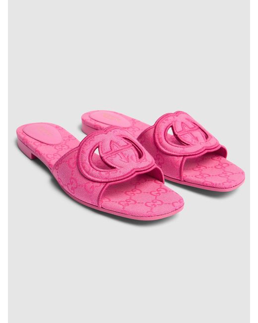Gucci Pink 10mm Interlocking G Canvas Slide Sandals