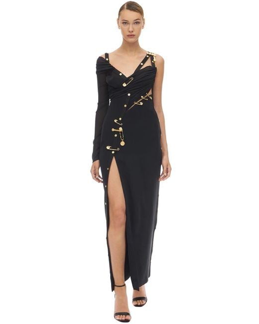 Versace Black Long Draped Tulle & Crepe Dress W/pins