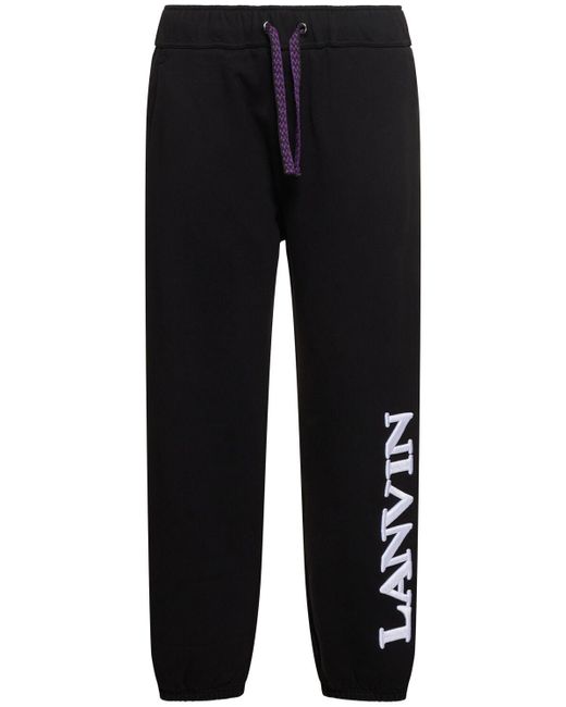 Pantaloni in felpa con ricamo logo di Lanvin in Black