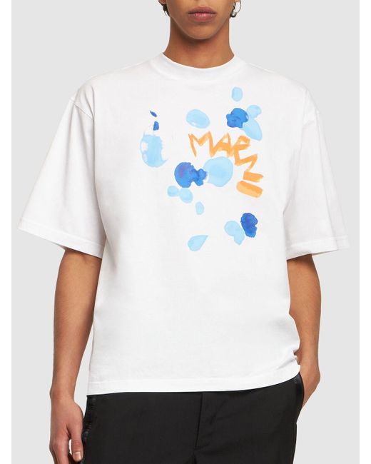 Marni T-shirt Aus Baumwolljersey Mit Logodruck in White für Herren
