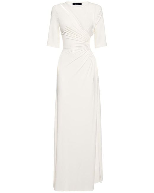 Sid Neigum White Bamboo Gathered Jersey Cutout Long Dress