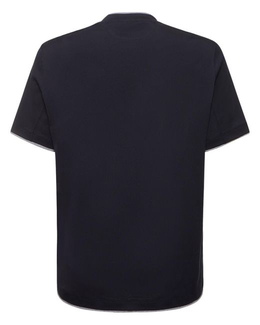 Brunello Cucinelli Blue Layered Cotton Jersey Solid T-Shirt for men