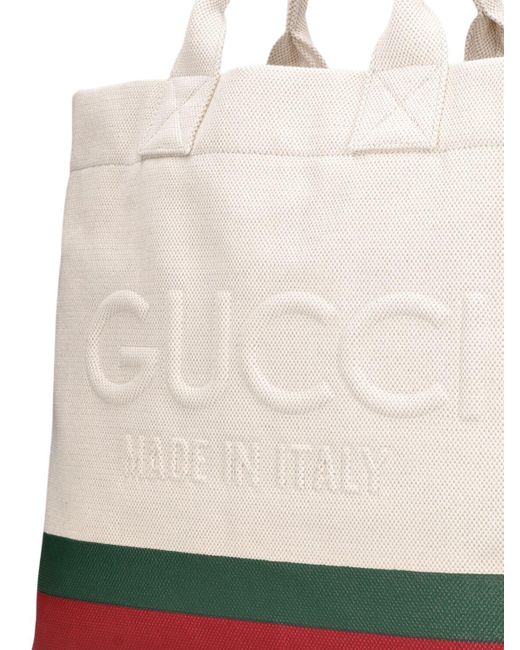 Gucci Natural Striped Logo-embossed Canvas Tote Bag for men
