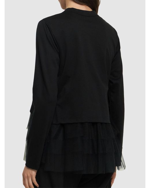 Noir Kei Ninomiya Black Cotton & Nylon Tulle Long Sleeve Top