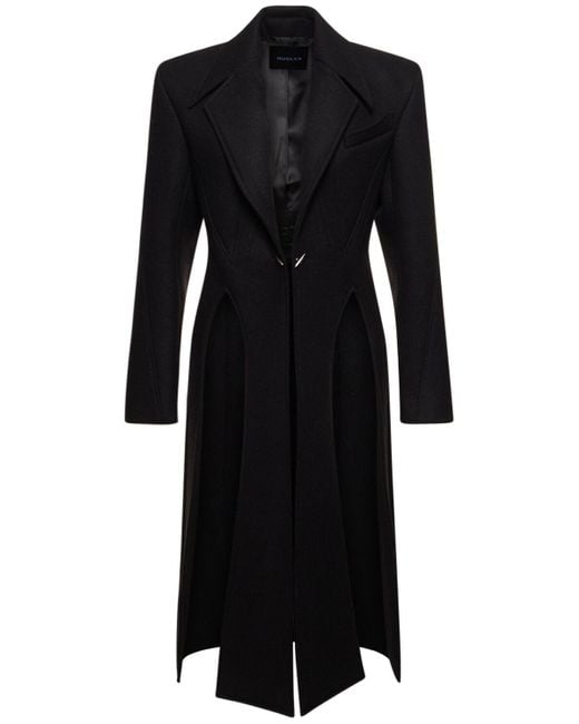Manteau midi sergé de laine mélangée Mugler en coloris Black