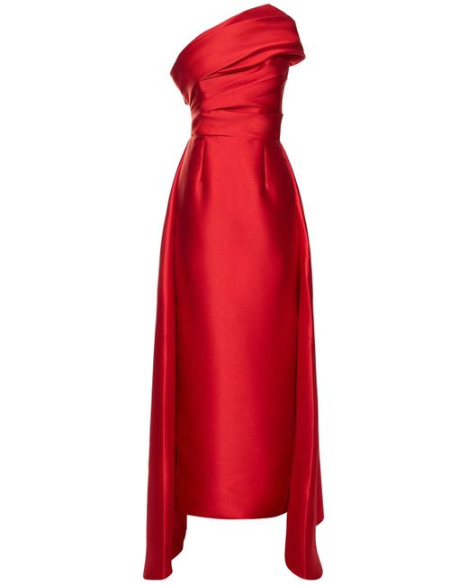 Solace London Red Alba One Shoulder Twill Maxi Dress