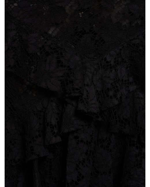 Robe midi en dentelle de macramé à volants Roberto Cavalli en coloris Black