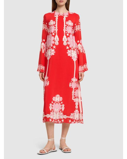 Borgo De Nor Red Astoria Printed Crepe Viscose Long Dress