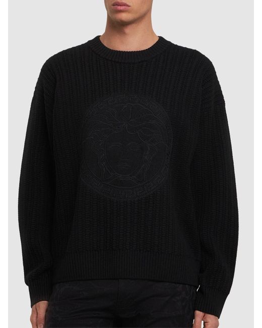 メンズ Versace Medusa ウールニットセーター Black