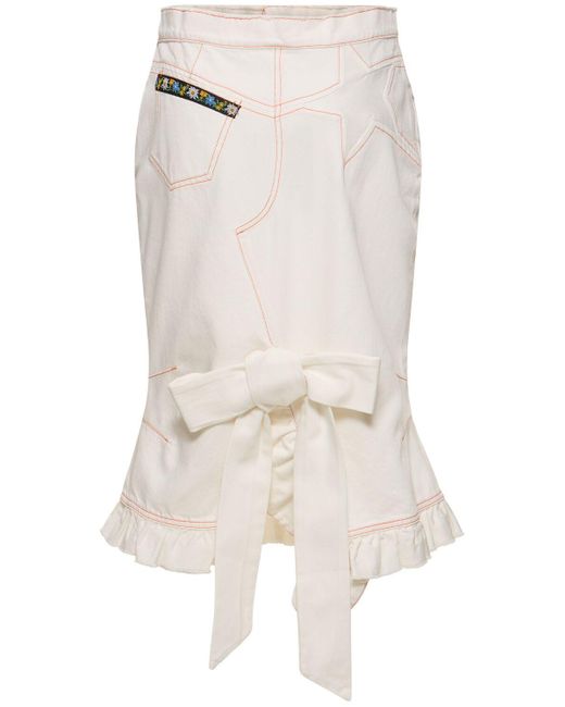 Cormio White Alasia Denim Midi Skirt W/bow