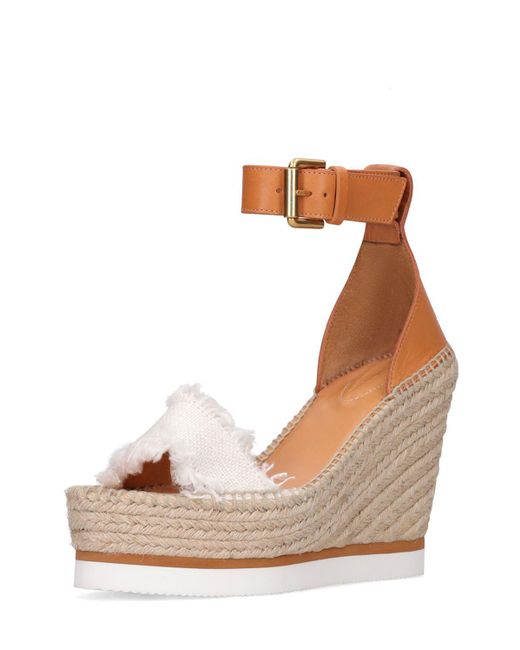 See By Chloé Natural 120mm Glyn Canvas & Leather Wedges