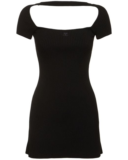 Courreges Black Minikleid Aus Viskosestrickripp "hyperbole"