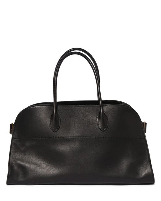 The Row Black E/w Margaux Leather Top Handle Bag