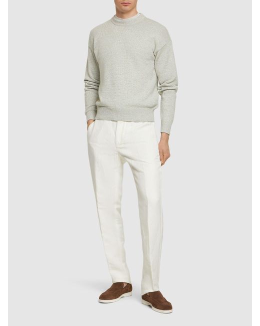 Loro Piana White Cotton & Cashmere Crewneck Sweater for men