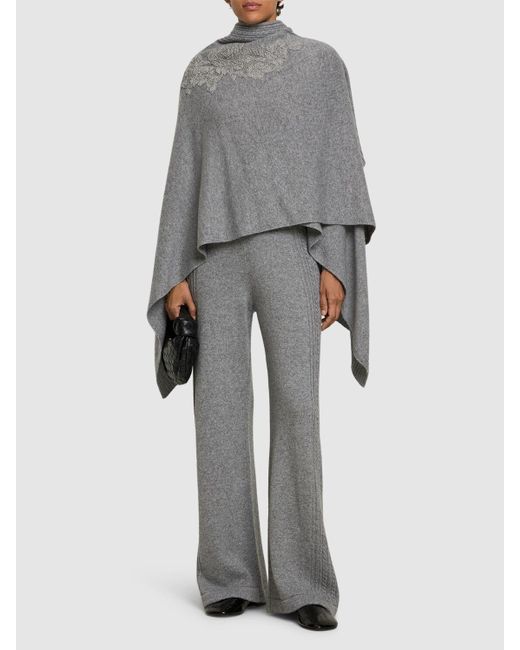 Ermanno Scervino Gray Embroidered Knit Cape Cardigan