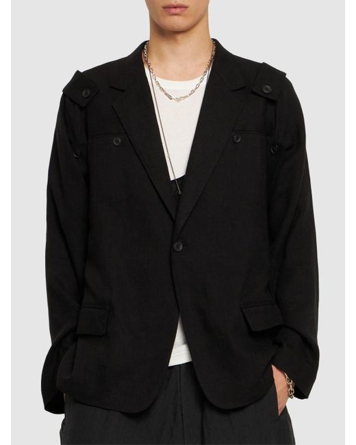 Yohji Yamamoto Black K-single Button Linen Blazer for men