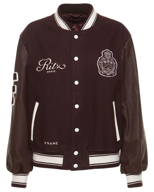 FRAME Brown Ritz Cotton Varsity Jacket