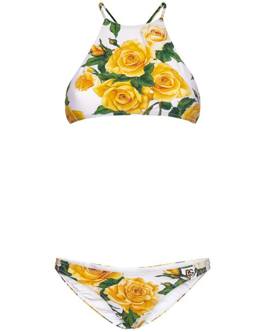 Dolce & Gabbana Yellow Rose Printed Jersey Bikini
