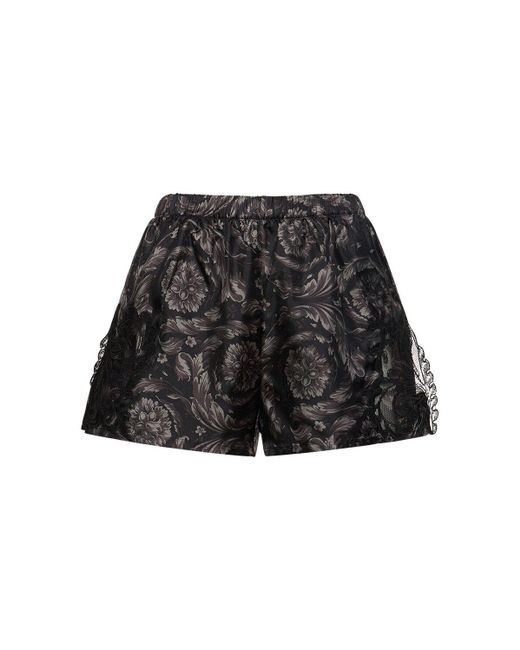 Versace Black Barocco Print Silk Twill Pajama Shorts