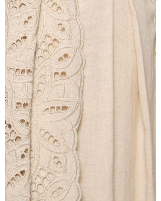 Alberta Ferretti Natural Embroidered Linen Blend Long Dress