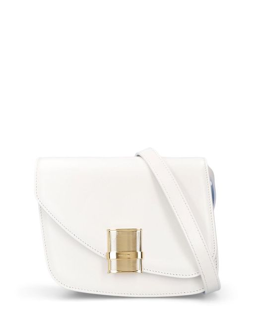Ferragamo White Small Fiamma Leather Shoulder Bag