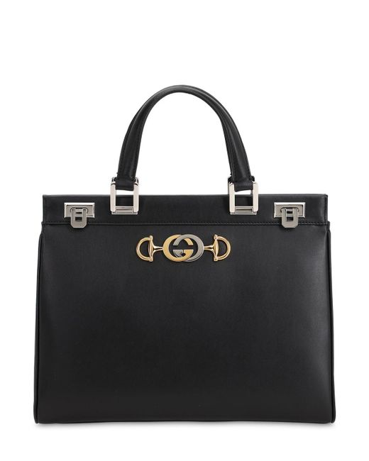 Gucci Black Zumi Grainy Leather Medium Top Handle Bag