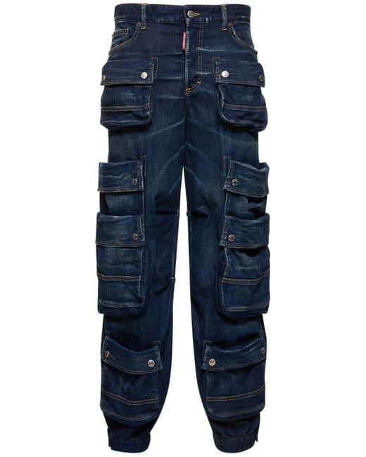 DSquared² Blue Low-Rise Wide Denim Cargo Jeans