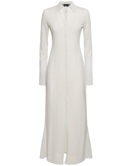 Cardigan long en maille de laine mélangée Giorgio Armani en coloris White