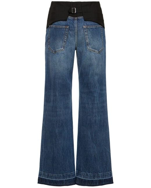 Jeans anchos de denim y tela Stella McCartney de color Blue