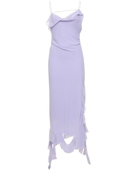 Acne Purple Langes Kleid Aus Chiffon Mit Rüschen