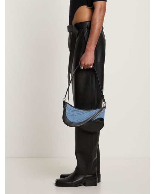 Mugler Blue Spiral Embossed Denim Shoulder Bag for men