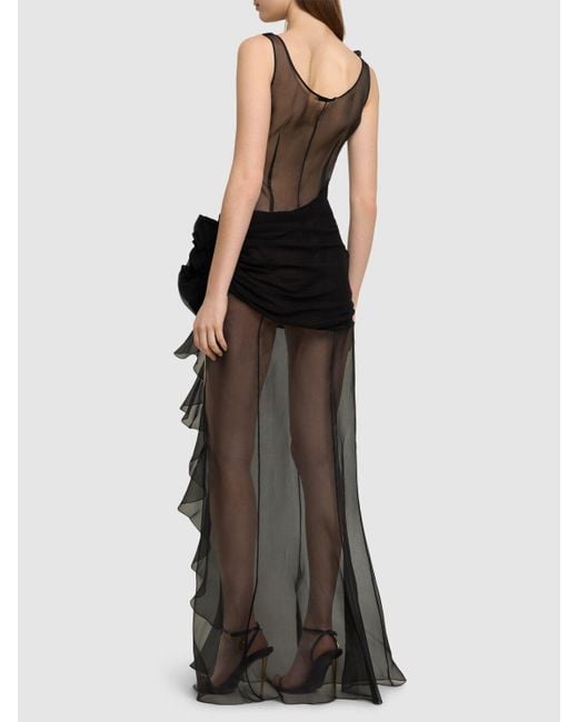 Alessandra Rich Black Silk Organza Sheer Evening Dress