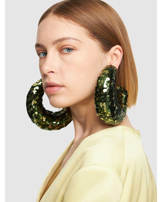 Tom Ford Green Croissant Sequined Big Hoop Earrings