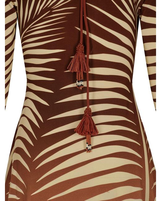 Johanna Ortiz Natural Printed Shiny Jersey Midi Dress