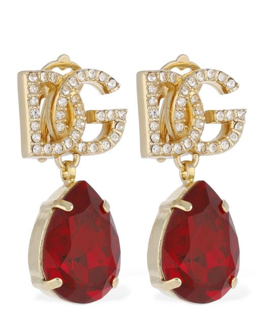 Pendientes de clip con cristales de Dolce & Gabbana de color Rojo | Lyst