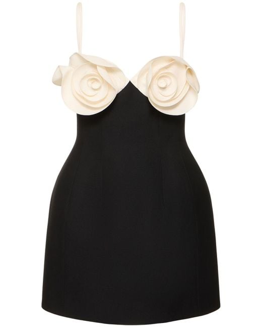 Valentino Black Wool & Silk Crepe Minidress W/ Roses