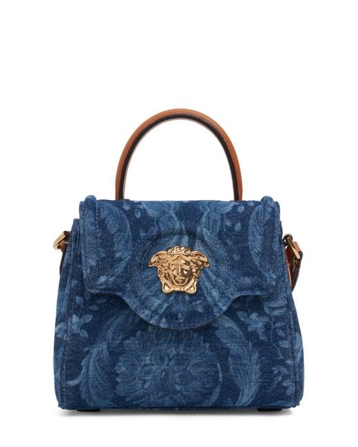 Versace Blue Small Medusa Denim Top Handle Bag