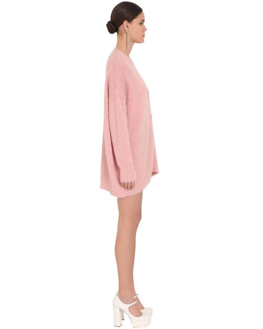 Miu Miu Oversize Mohair Knit Cardigan W/crystals in Pink | Lyst