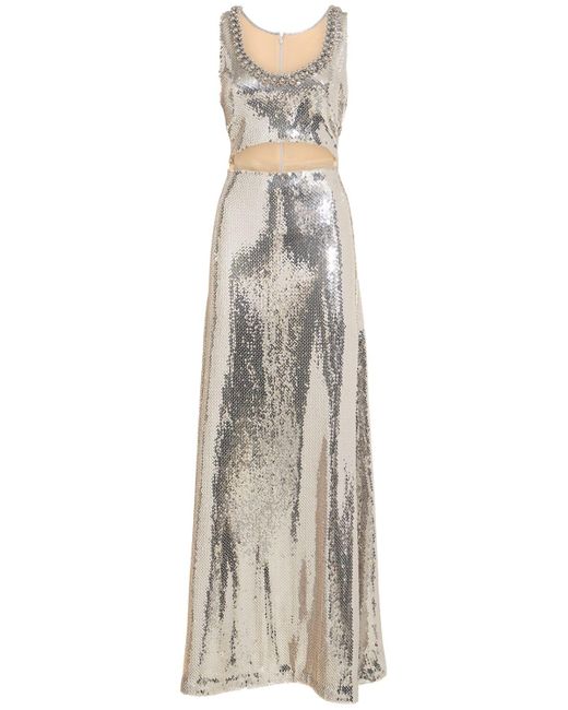 Rabanne White Sequined Cutout Long Dress