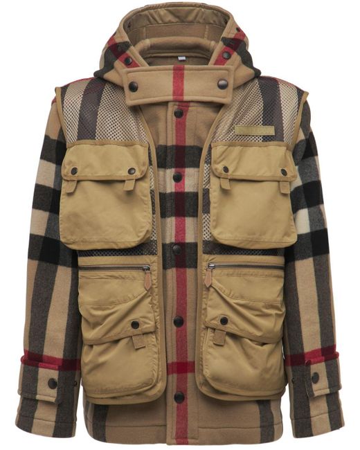 Burberry Brown Fairfield Check Wool & Nylon Jacket for men