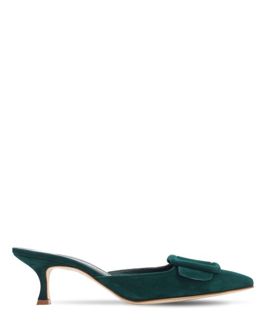 green suede mules