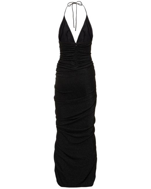 Alexandre Vauthier Black Lurex Halterneck Side Drape Long Dress