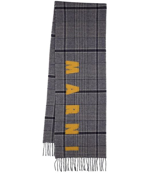Marni Gray Prince Of Wales Logo Wool Scarf