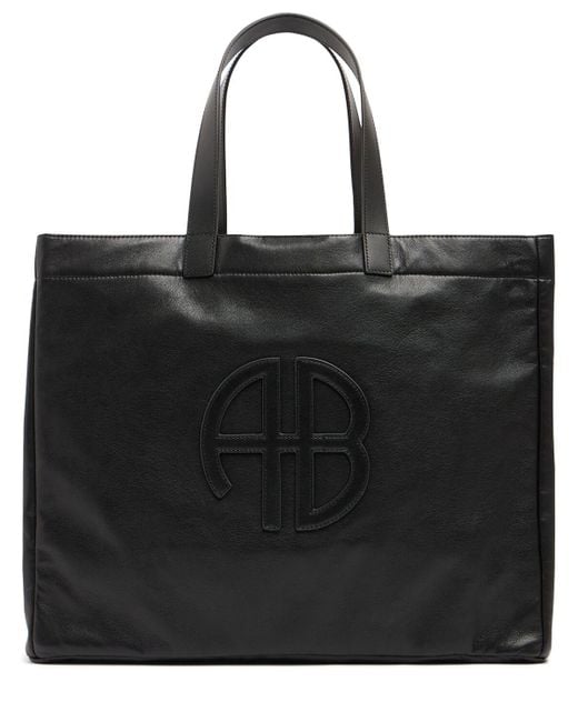 Anine Bing Black Large Rio Recycled Leather Tote Bag