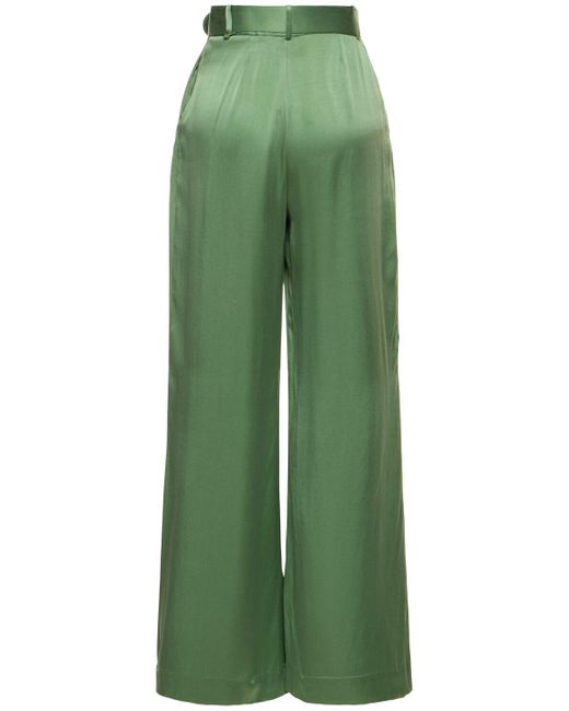 Zimmermann Green Silk Tuck Wide Pants