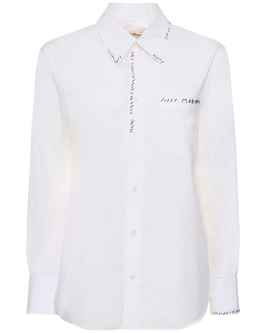 Marni White Cotton Poplin Regular Shirt W/ Stitching